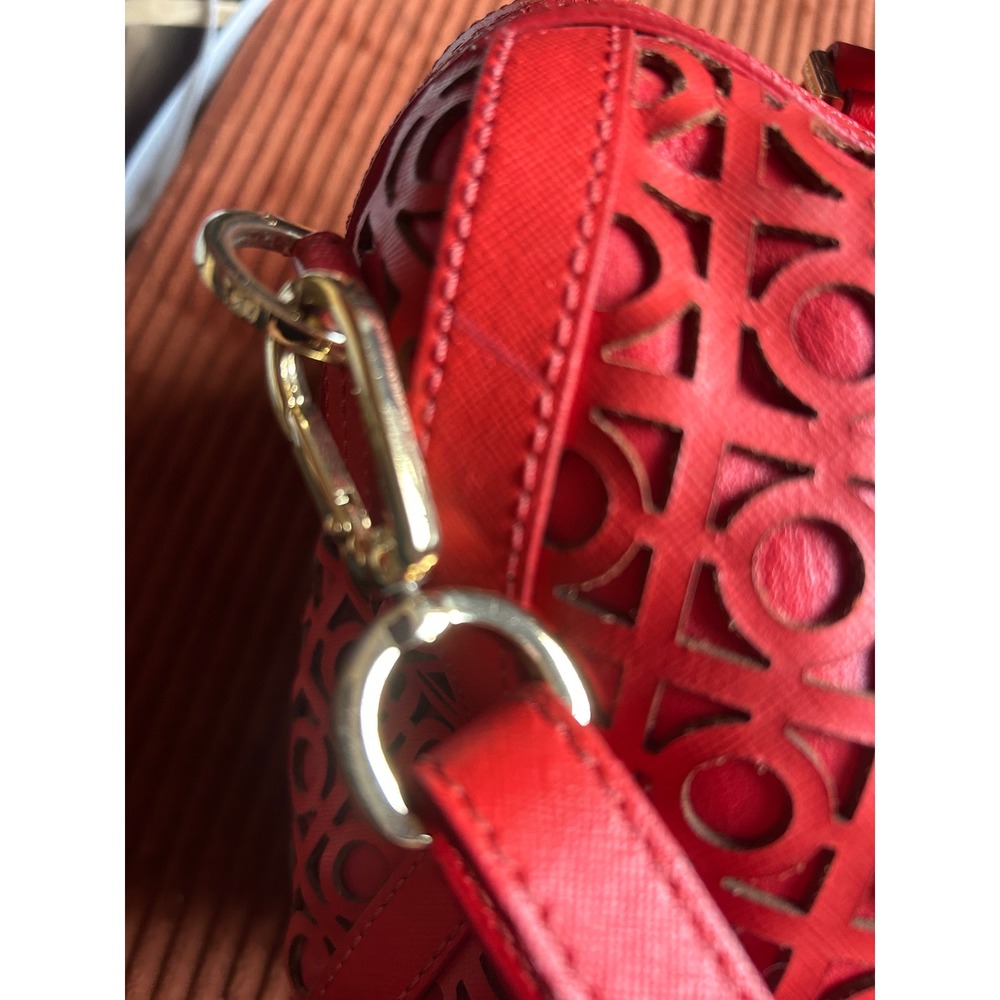 Tory Burch Kelsey Middy Laser Cut Saffiano Satchel Red - Picture 5 of 6